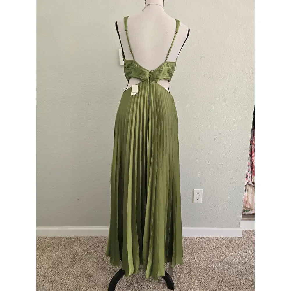 Abercrombie & Fitch Green Pleated Maxi Dress Sz S Cutout Open Back Wedding Guest - Picture 6 of 13